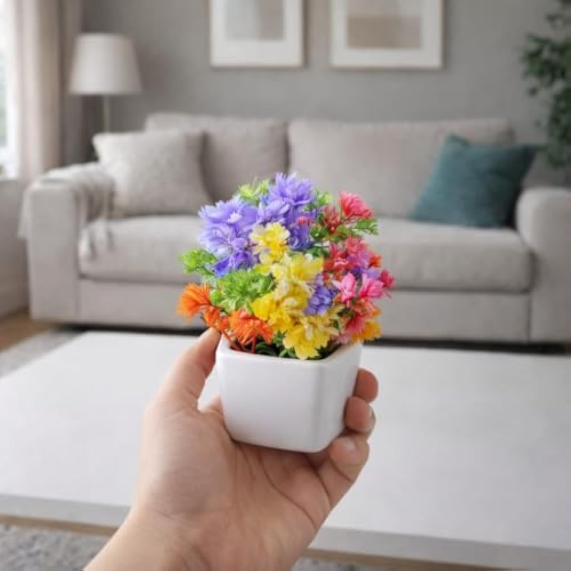 Artificial Plastic Flowers with Pot, Indoor Potted Plants